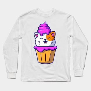 Cute Cat Cupcake Cartoon Long Sleeve T-Shirt